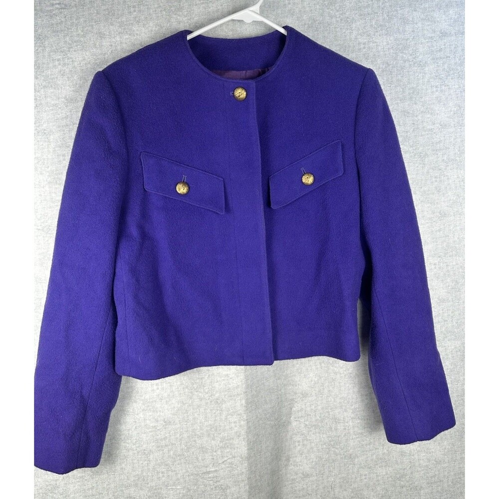 Miss Pendleton 100% Wool Purple Crop Blazer Jacket Gold Buttons Size 10 Lined